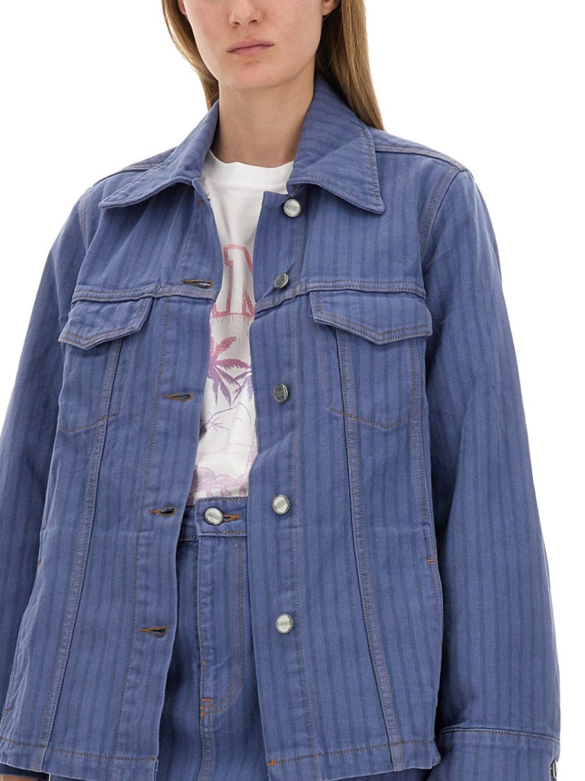 Ganni Stripe Overdyed Denim Jacket In Blue