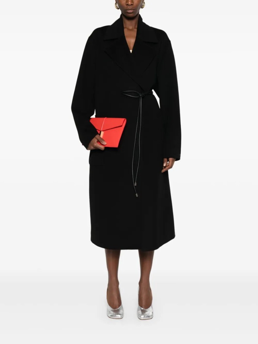 Sportmax Waist Belted Long Coat With Notched Lapels In Black