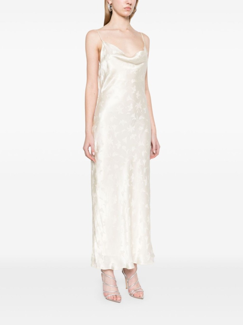 Rotate Birger Christensen Rotate Flowing Floral Maxi Dress With Cowl Neckline And Bow Straps In Neutrals