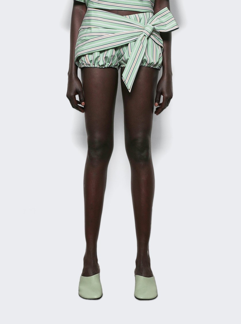 Rabanne Striped Poplin Shorts Green And Mustard