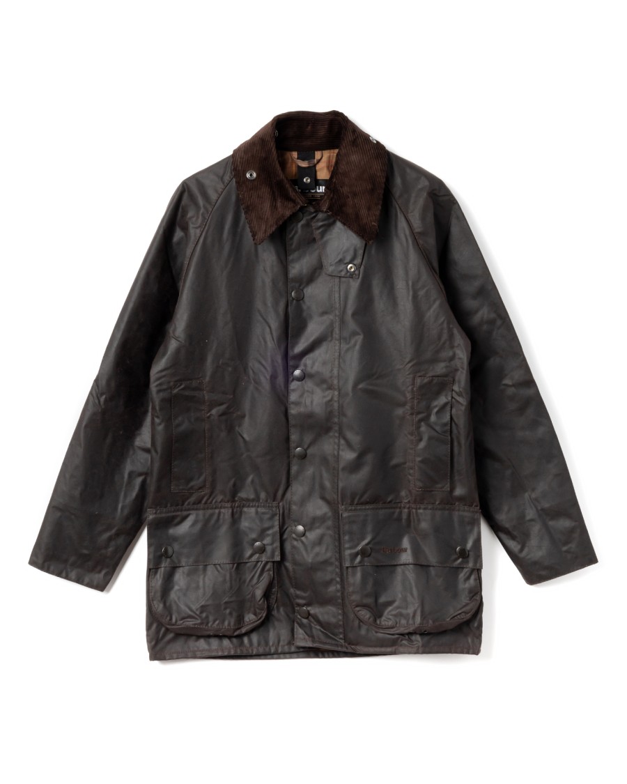 Barbour Beaufort Waxed Cotton Jacket With Corduroy Collar And Multiple Pockets In Black