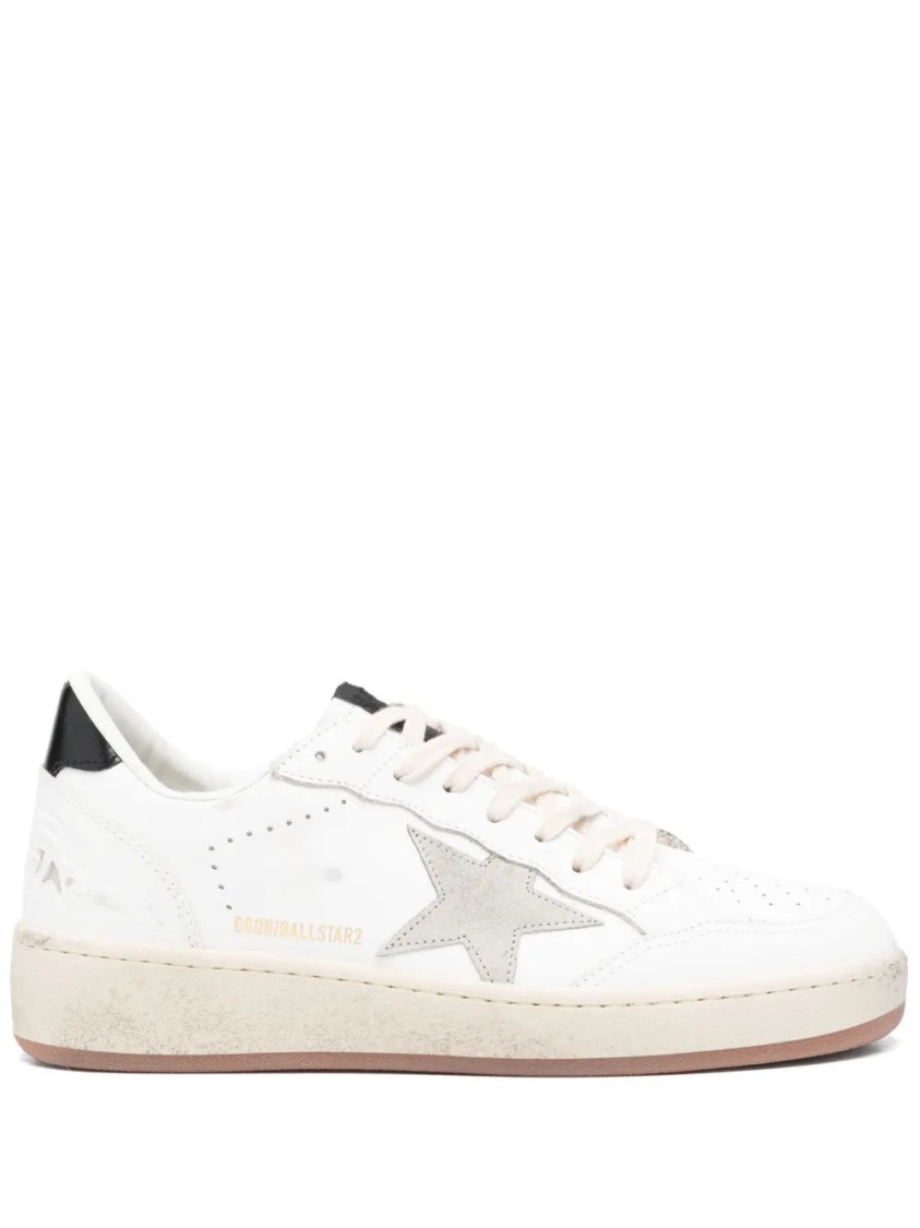 Golden Goose Ballstar 2 Leather Upper And Spur Suede Star Shiny Leather Heel Shoes In White