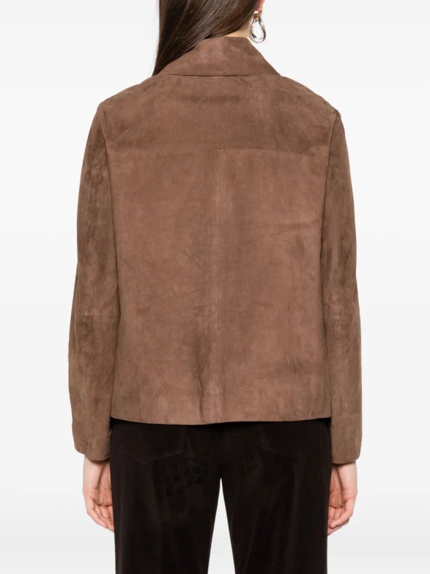 Max Mara Tailored Brown Lambskin Leather Jacket In Brown
