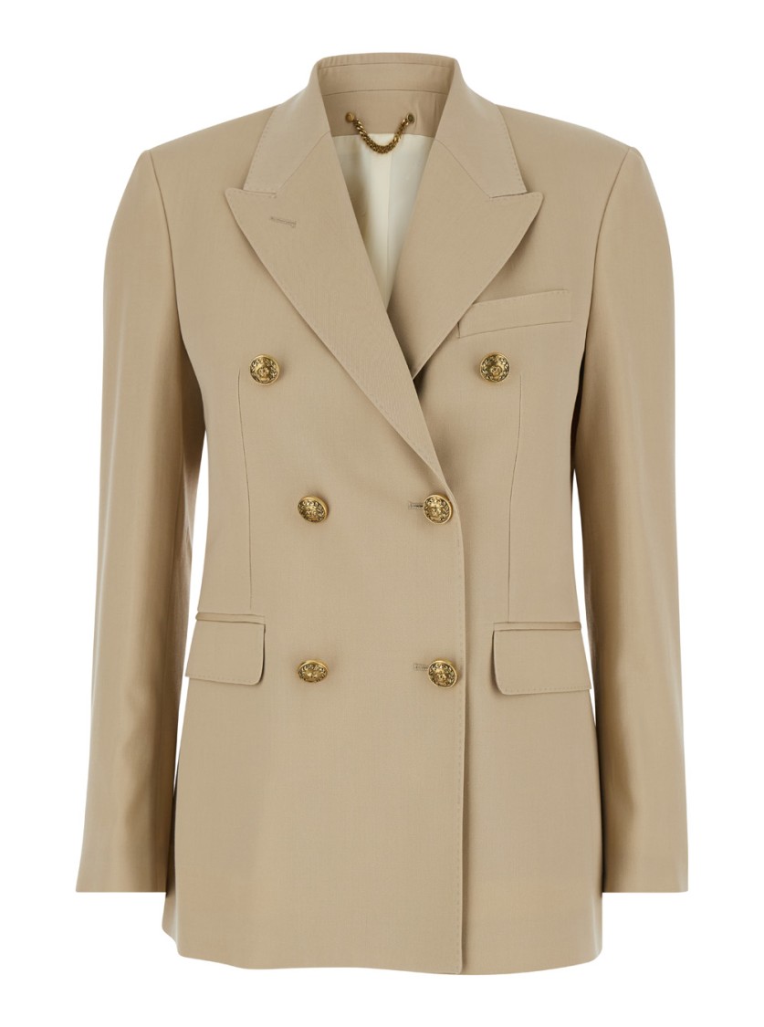 Golden Goose Beige Double-breasted Blazer With Peak Revers In Wool Woman In Neutrals