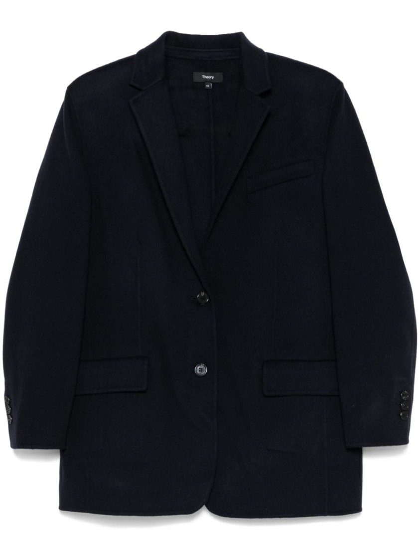 Shop Theory Navy Blue Wool Cashmere Blazer In Black