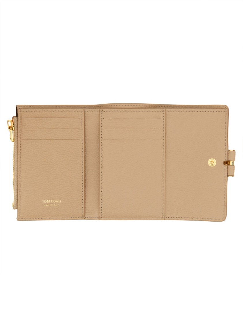 Tom Ford Leather Wallet Featuring Gold-tone Hardware In Neutrals