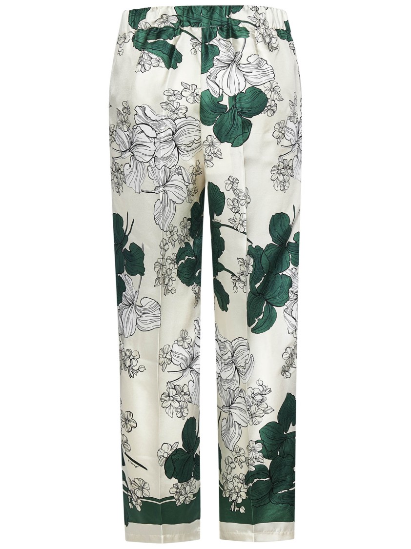 P.a.r.o.s.h Parosh Flower-print Silk Satin Trousers With Elasticated Waistband In Green
