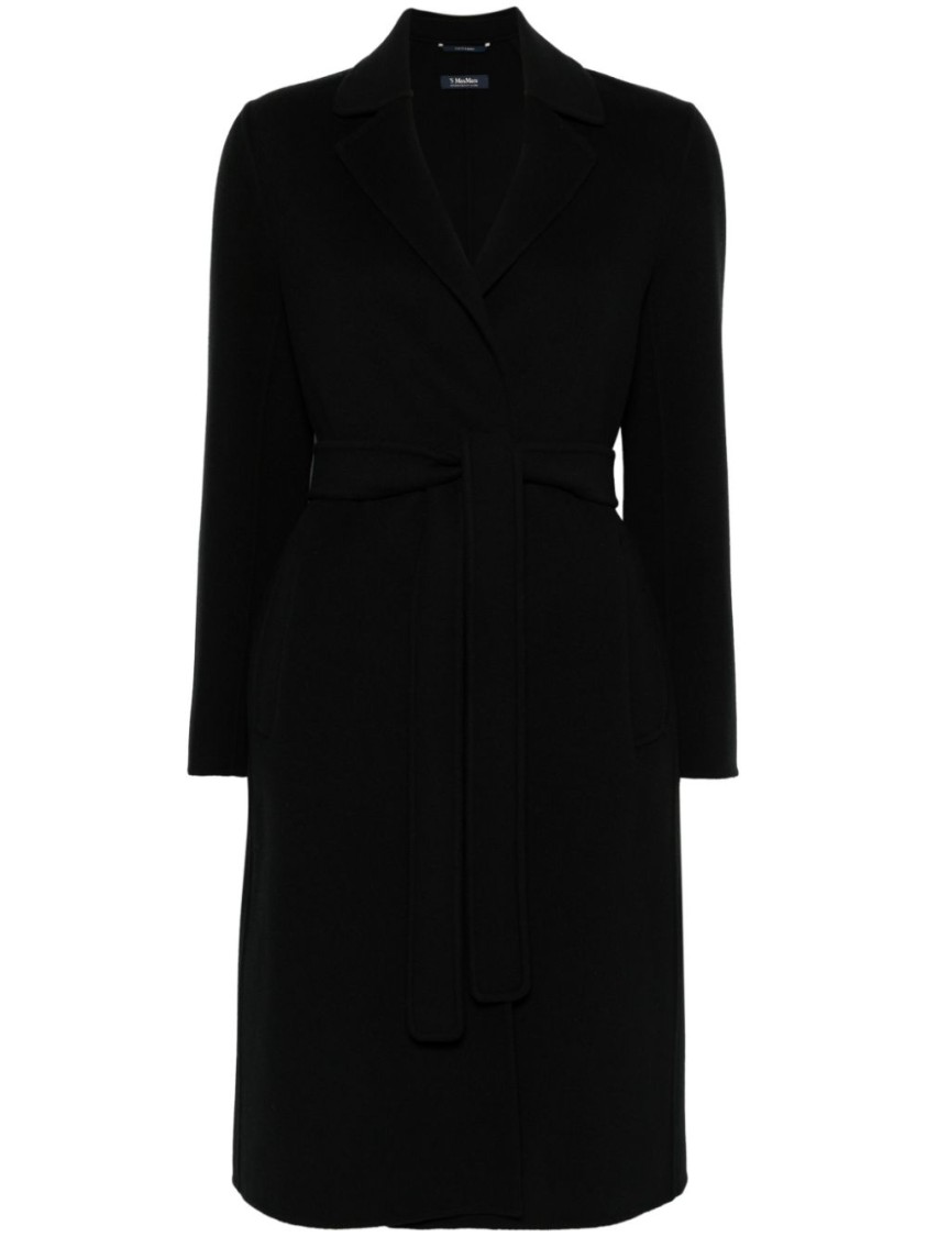 Max Mara Pauline Coat With Adjustable Waist Belt In Black