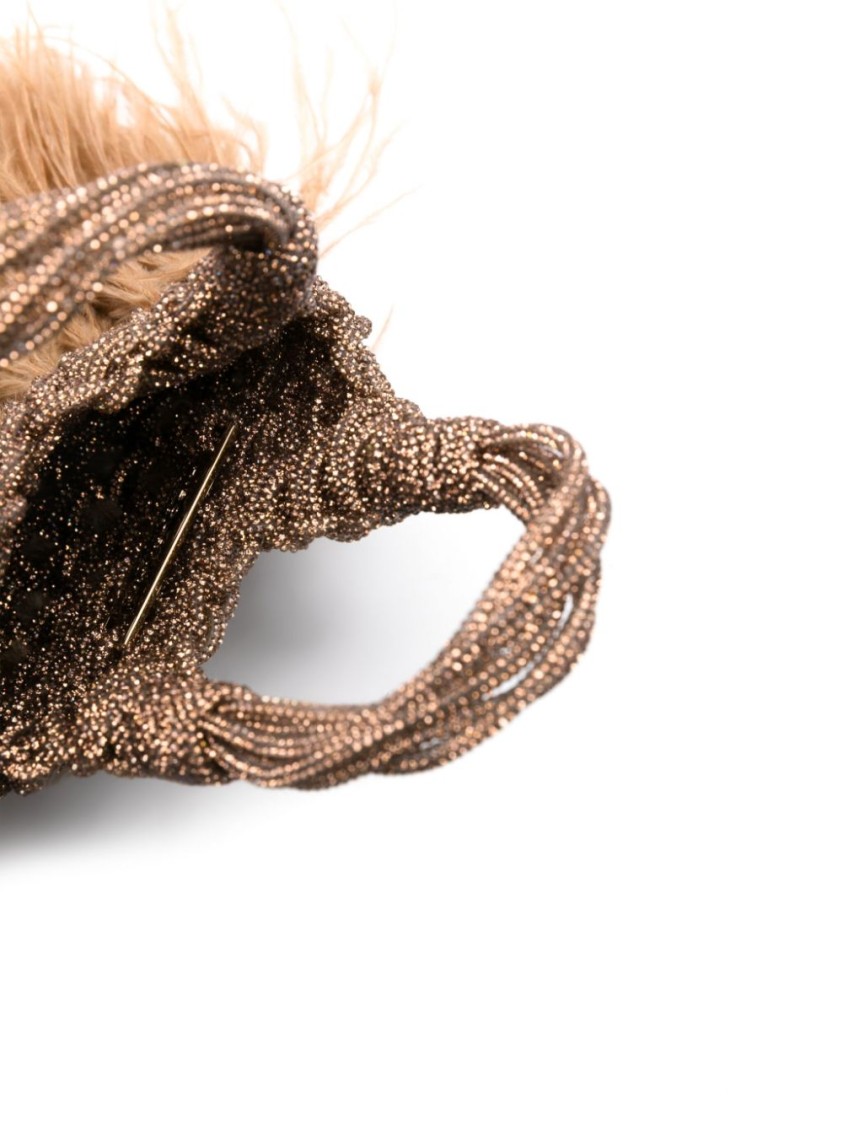 Shop Hibourama Mini Woven Bag With Feather And Crystal Detailing In Brown