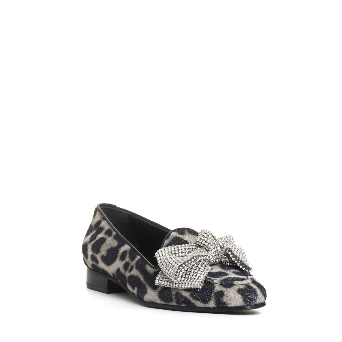 Agl Attilio Giusti Leombruni Agl Bow Moccasin Rhinestone And Leopard Print In Black