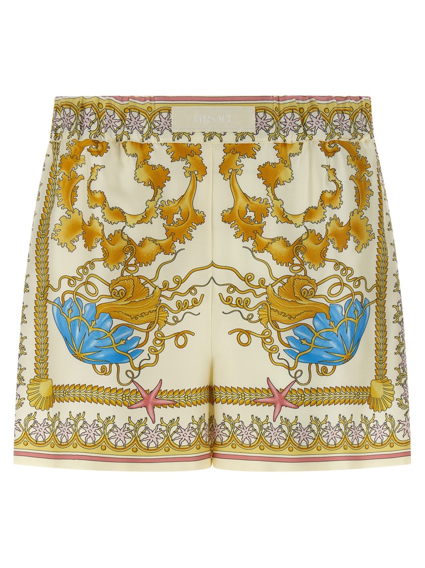 Versace Multicolor Shorts With Elastic Waist And All-over Underwater Barocco Print In Multi