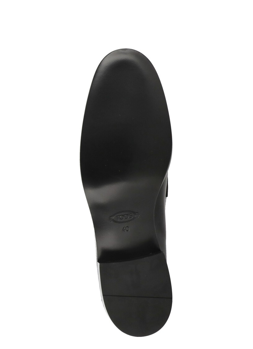 Tod's Elegant Leather Loafers With Almond Toe And Mid Stacked Heel In Black