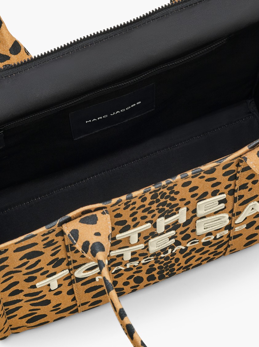 Marc Jacobs Animal Print Cotton Tote Bag With Embroidered Logo In Brown