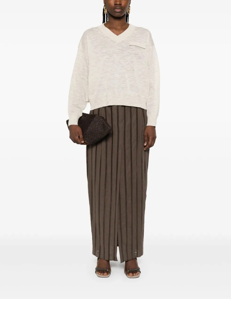 Brunello Cucinelli Soft Heathered V-neck Sweater With Subtle Pocket Detail In Multi