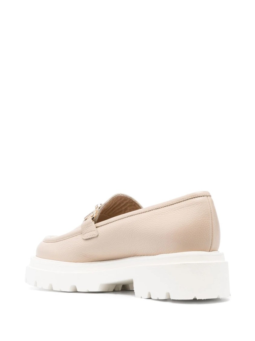 Casadei Brown Leather Loafers In Neutral