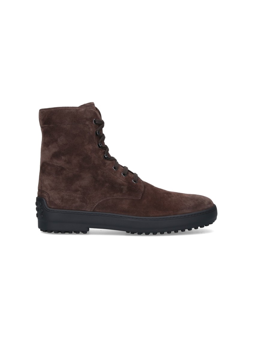 Tod's Brown Suede Ankle Boots With Round Toe In Brown