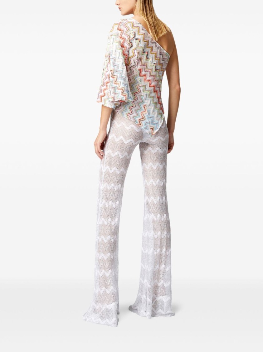 MISSONI MISSONI MULTICOLOR ZIGZAG ONE-SHOULDER TOP WITH WIDE SLEEVES