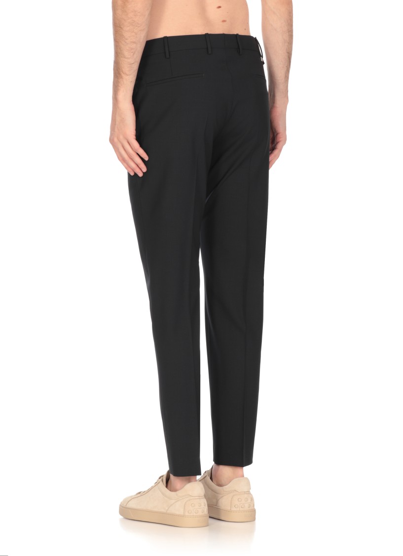 Pt Torino Navy Blue Virgin Wool Trousers In Blue