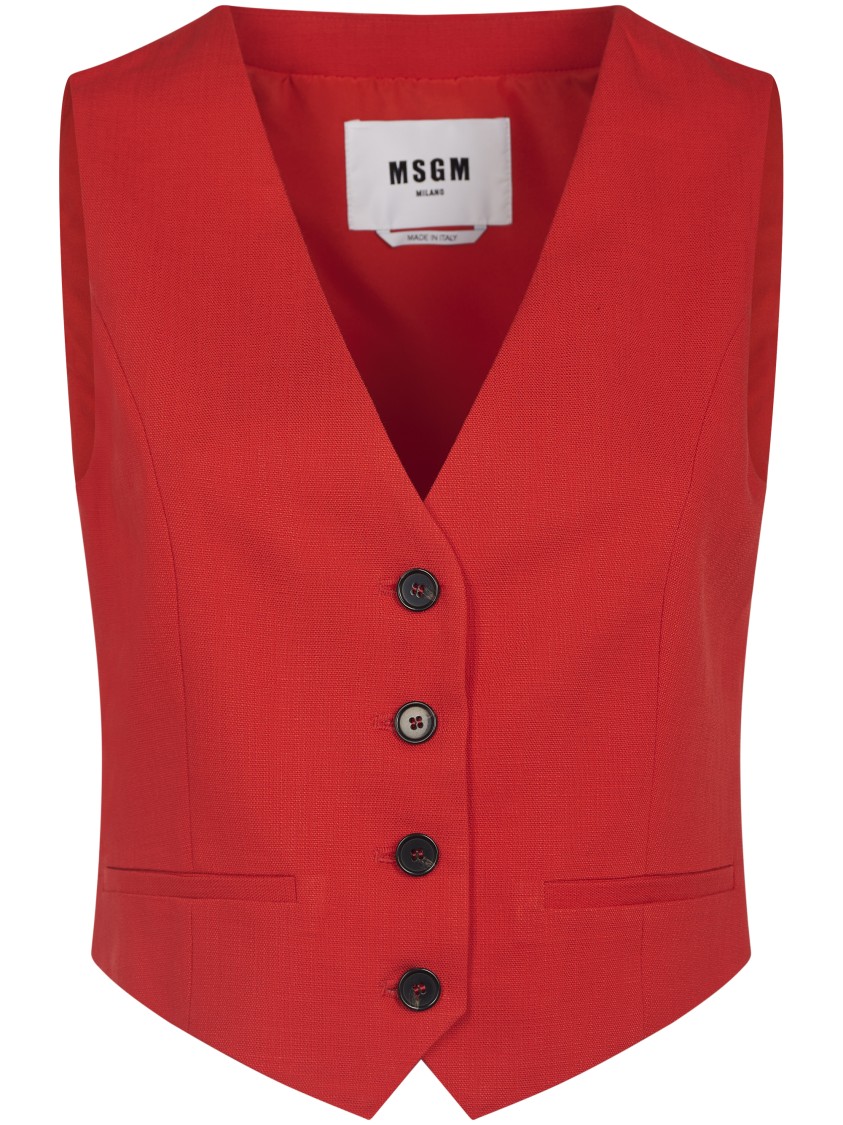 Msgm Tailored Red Vest With V-neckline In Red