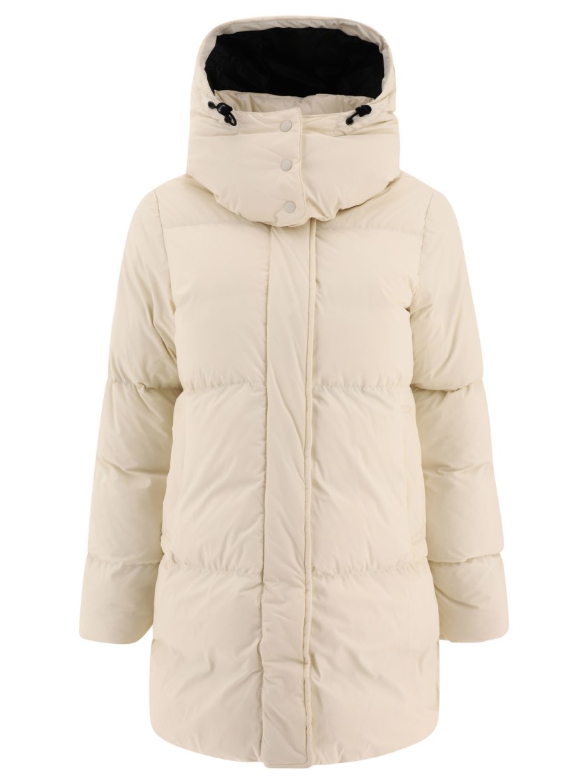 Aspesi Long Hooded Coat With Down And Feather Padding In Neutral