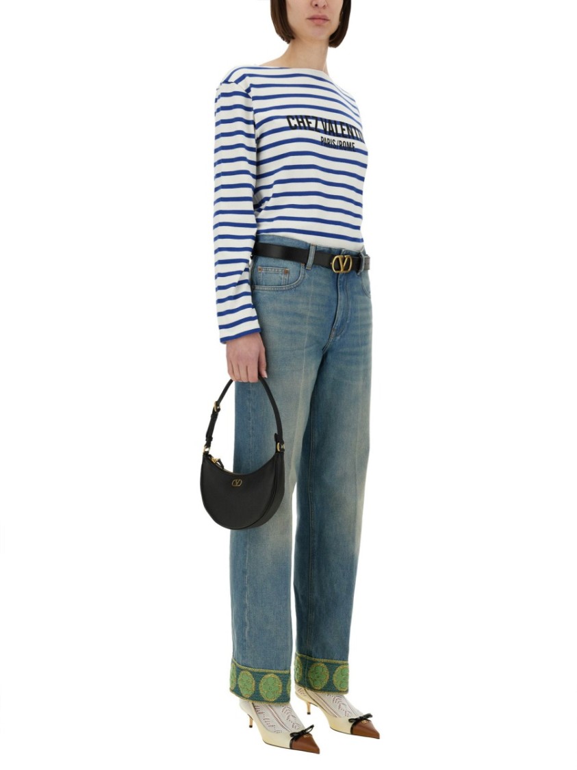 Valentino Long Sleeve Cotton T-shirt With Striped Pattern