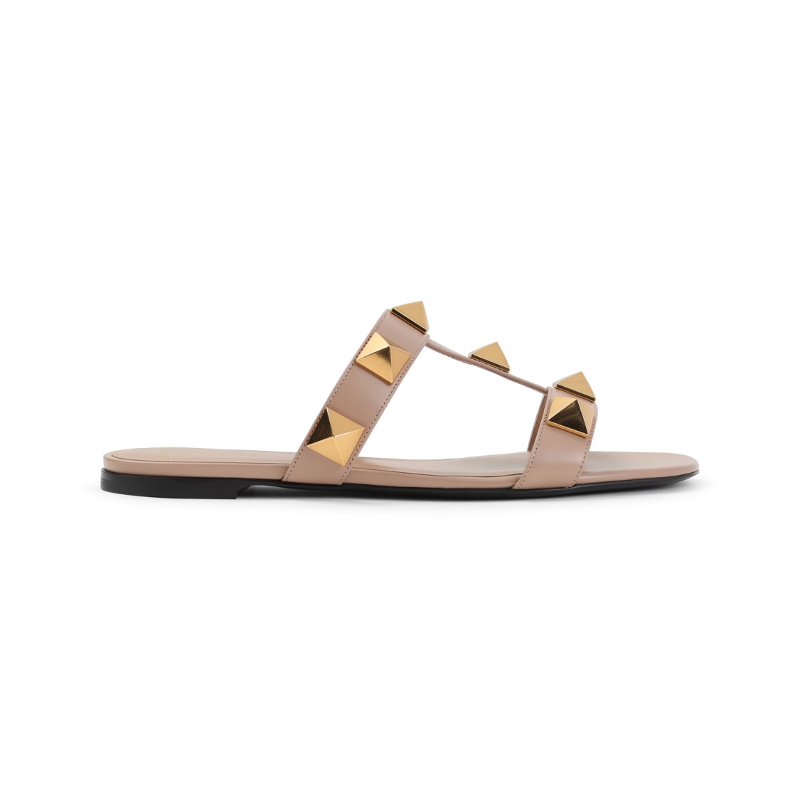 Shop Valentino Flat Leather Sandals With Pyramid-shaped Studs In Pink