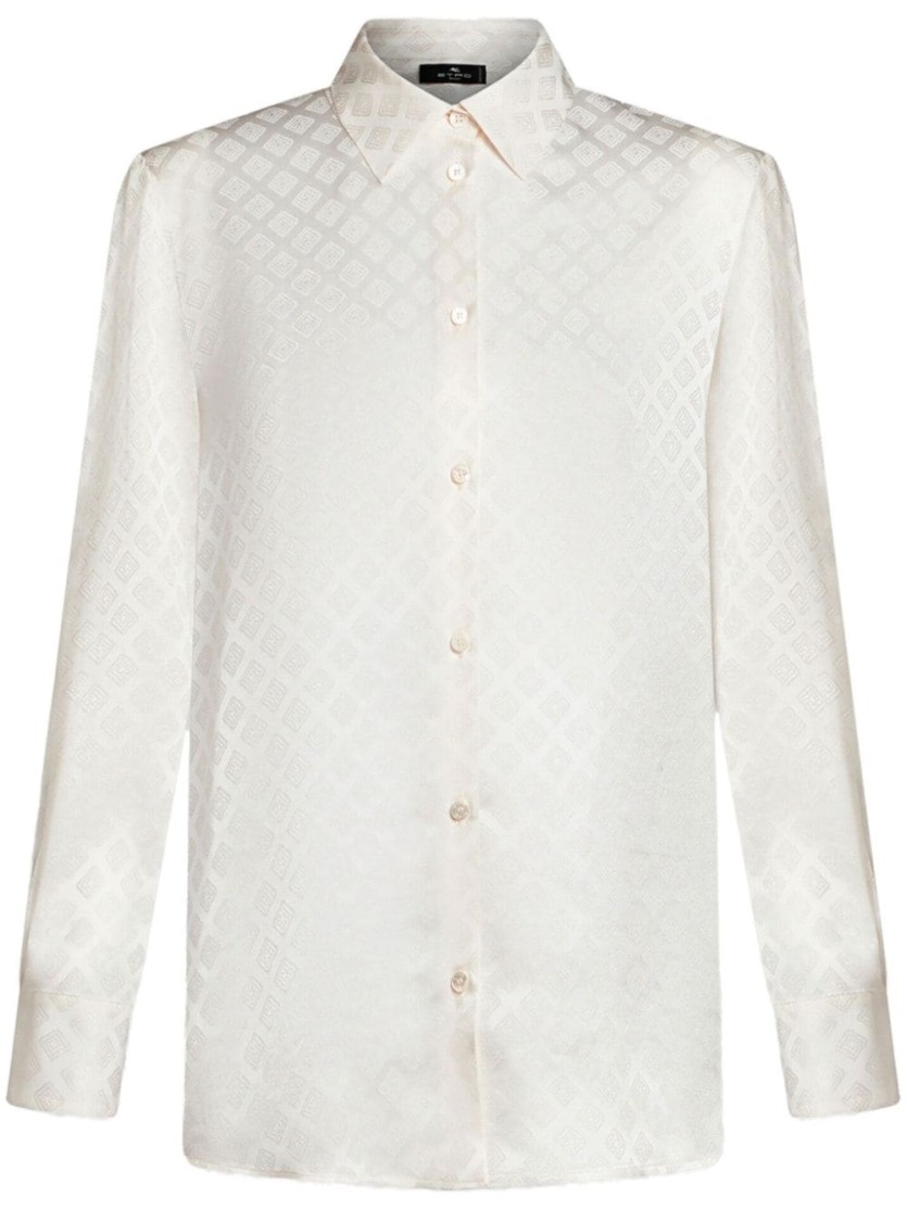 Etro Silk-blend White Shirt With Classic Collar In White