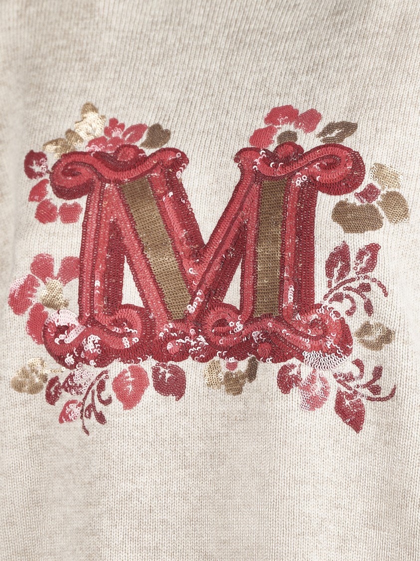 Max Mara Relaxed Fit Knit Sweater With Floral Sequin Detail In Brown