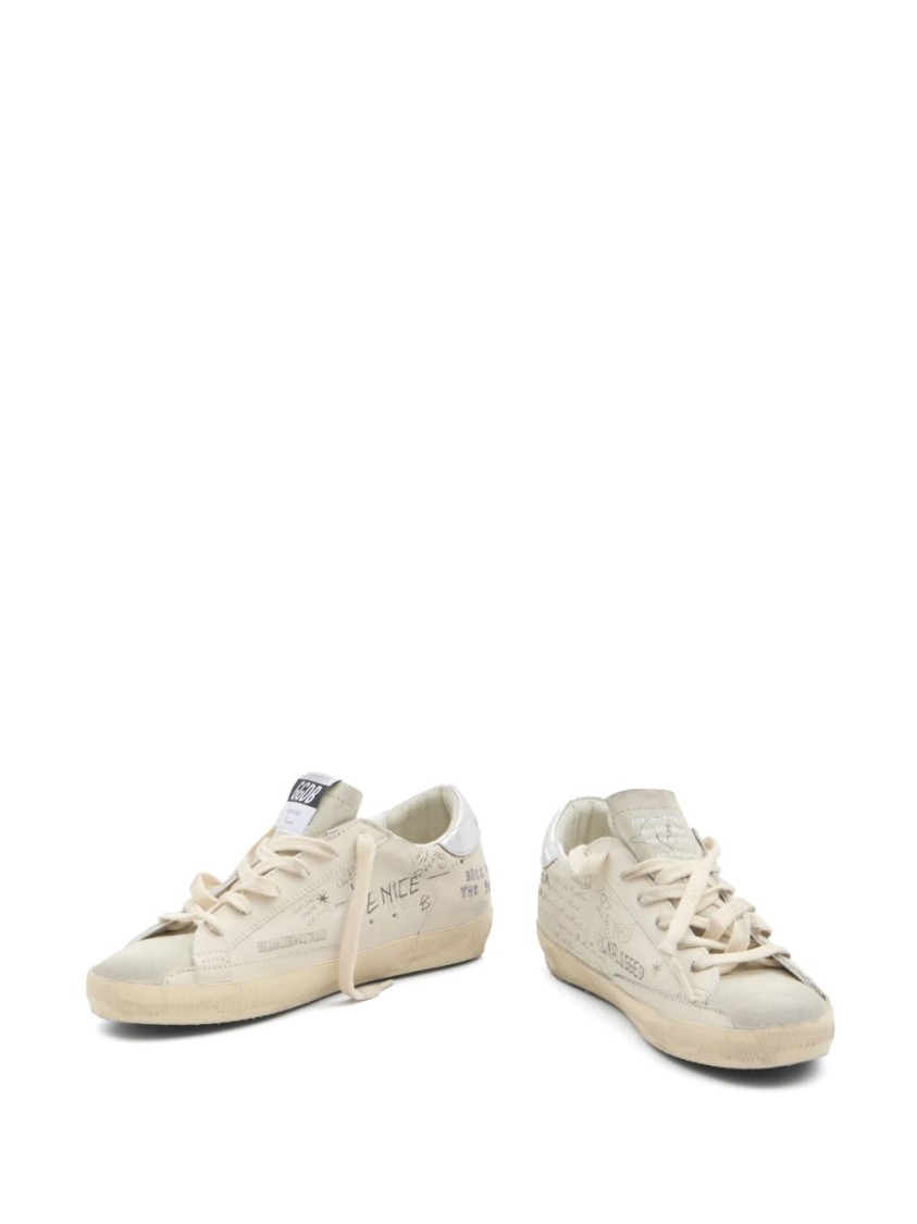 Golden Goose Vintage-inspired White Sneakers With Artistic Prints In White