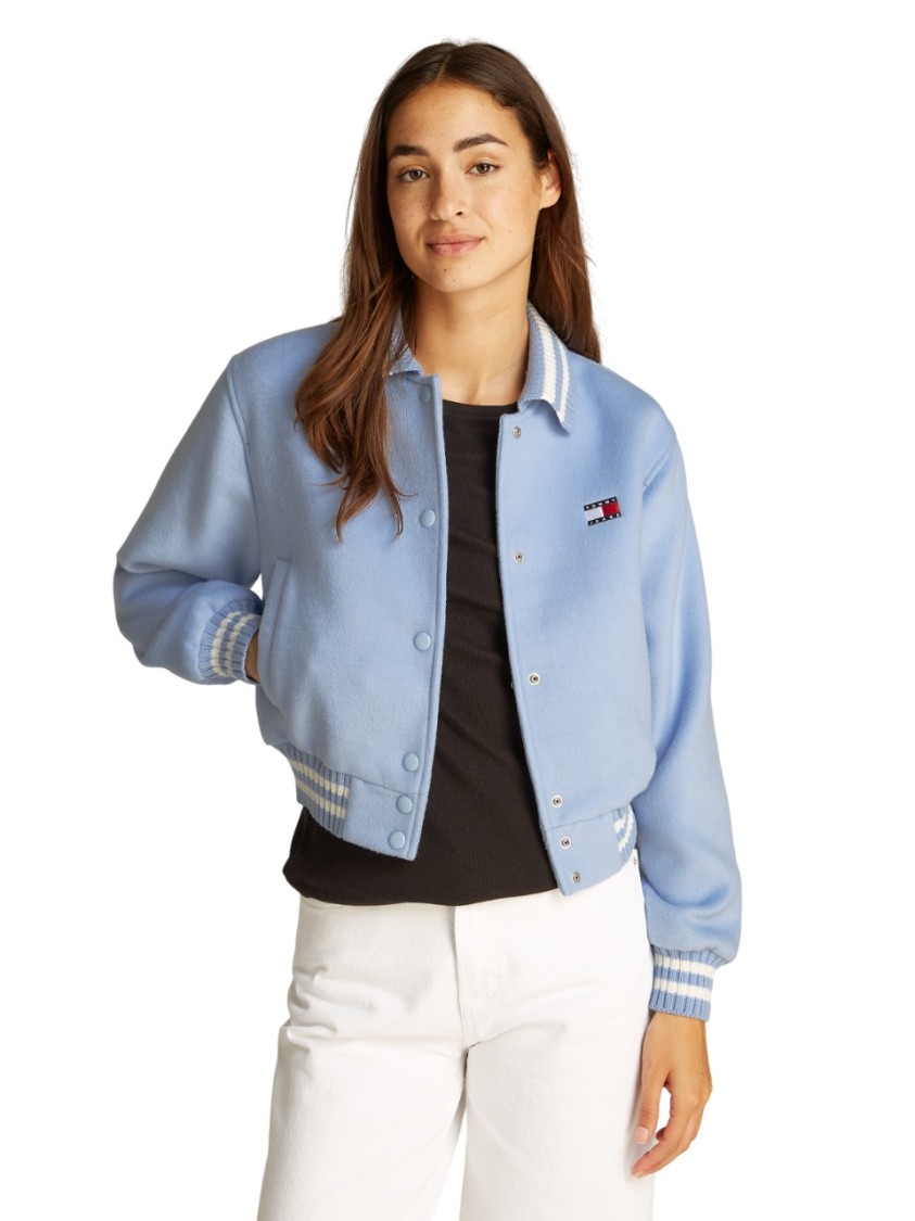 Tommy Jeans Cropped Bomber Jacket With Semi-spread Collar In Blue