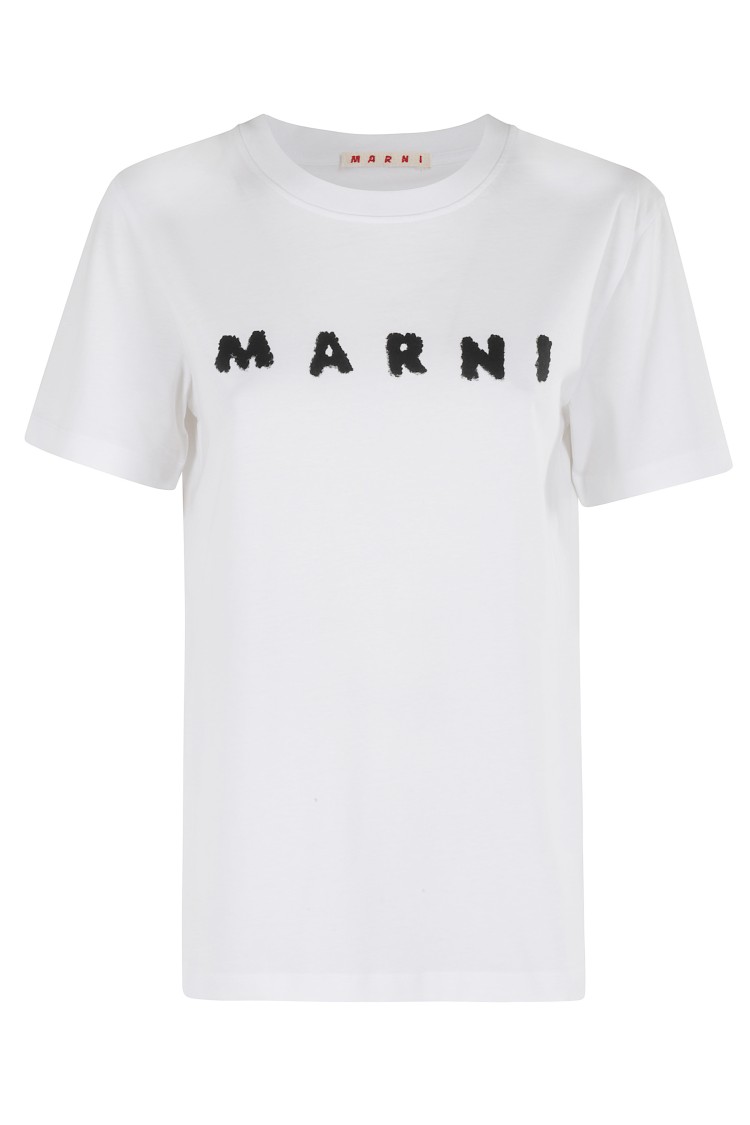 Marni Oversized Cotton T-shirt With Front Logo In White