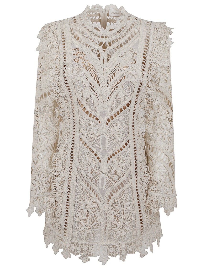 Zimmermann Linen-silk Blend Dress With Lace Detailing