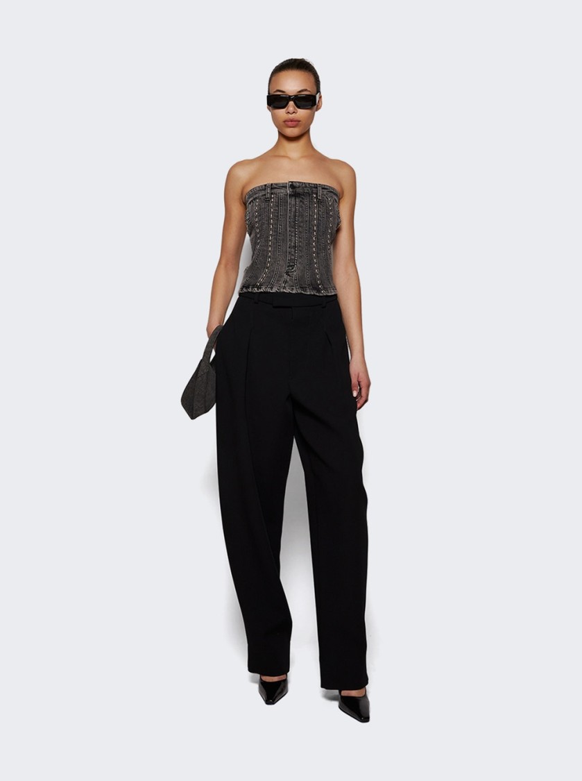Mugler Spiral Denim Studded Bustier Top