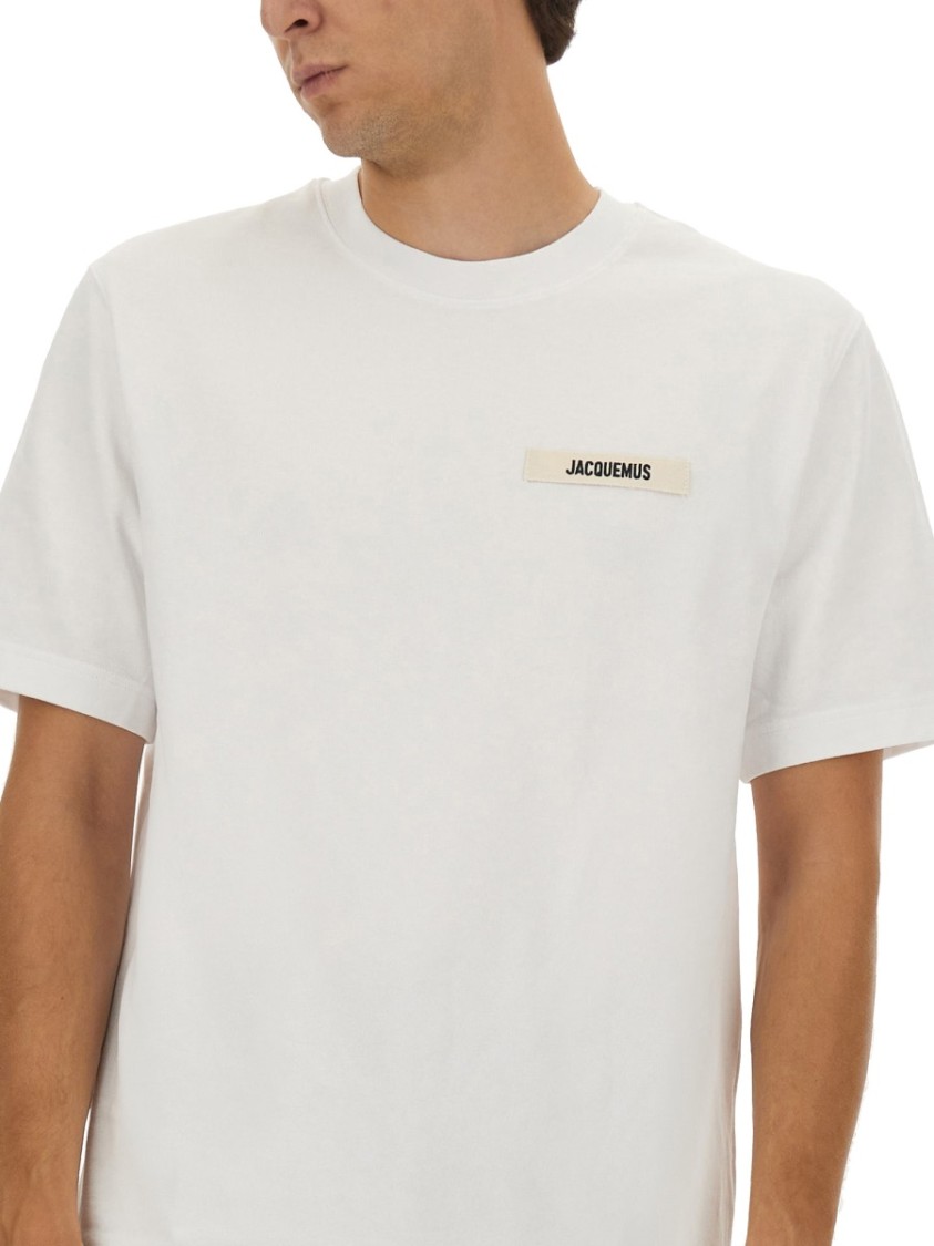 Jacquemus Le T-shirt Gros Grain Beige T-shirt With Logo Patch On The Front In Cotton Man In Black