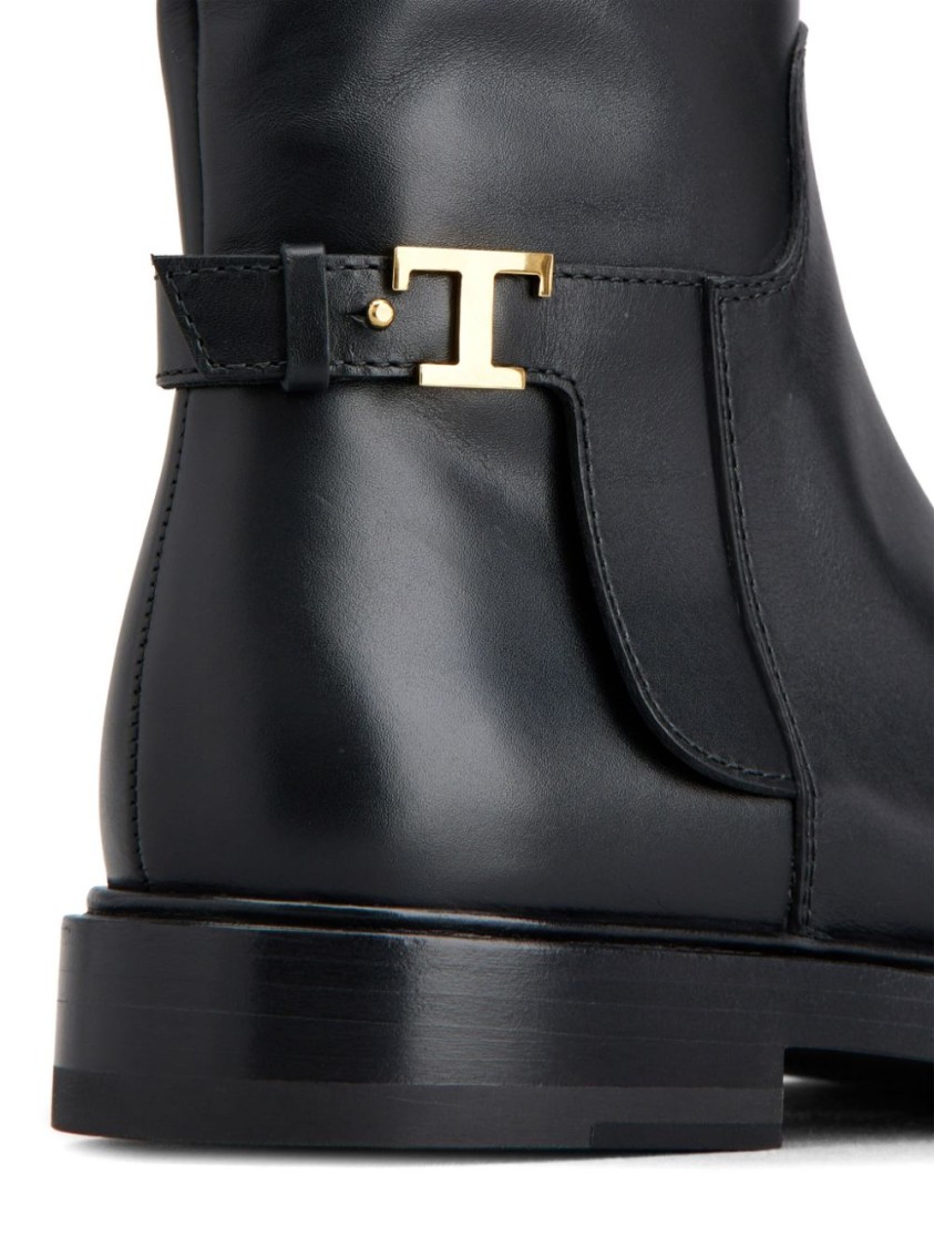 Tod's Minimalist Black Ankle Boots With Gold Accent In Black