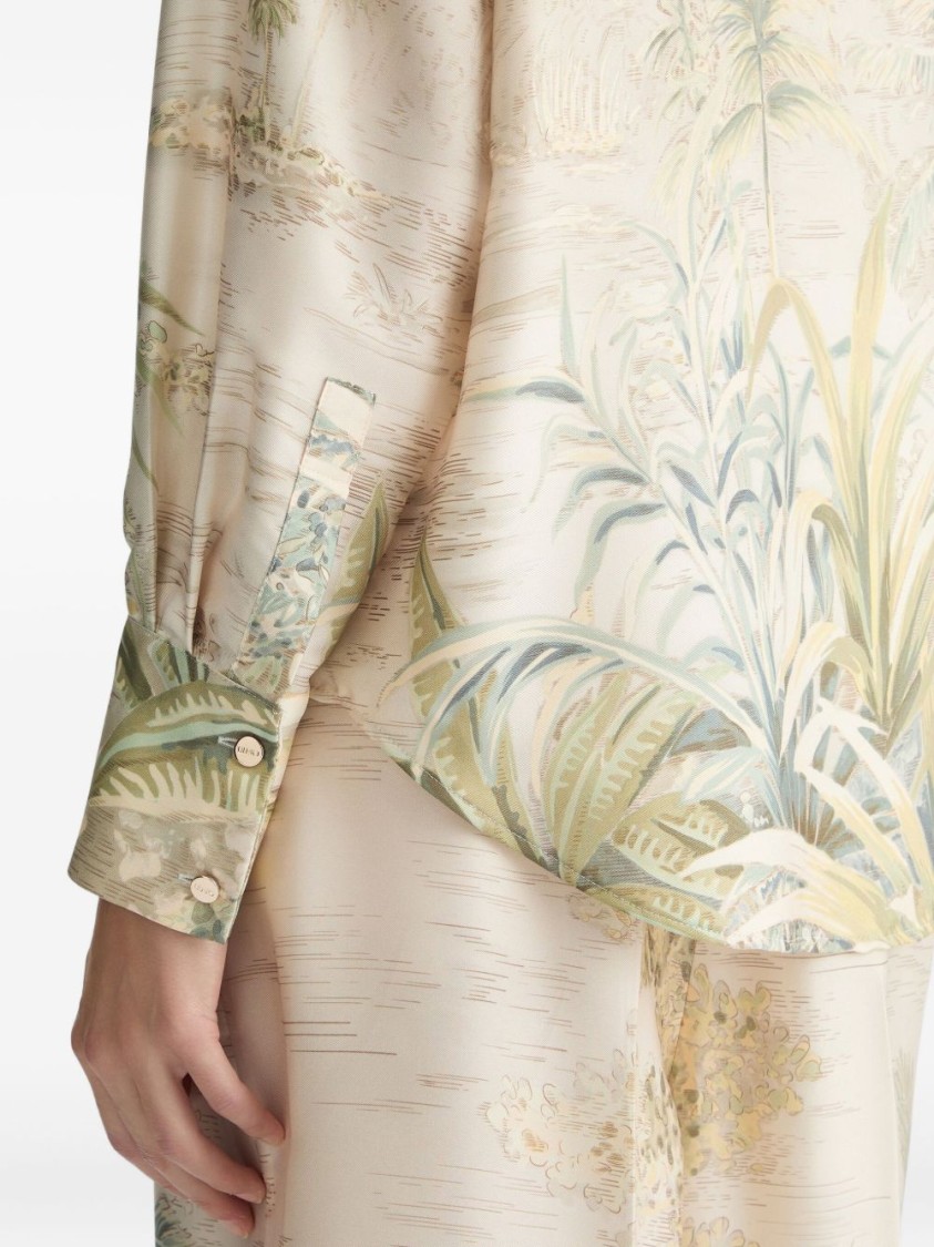 Liu •jo Liu Jo Tropical Print Green Shirt With Classic Collar In Neutrals