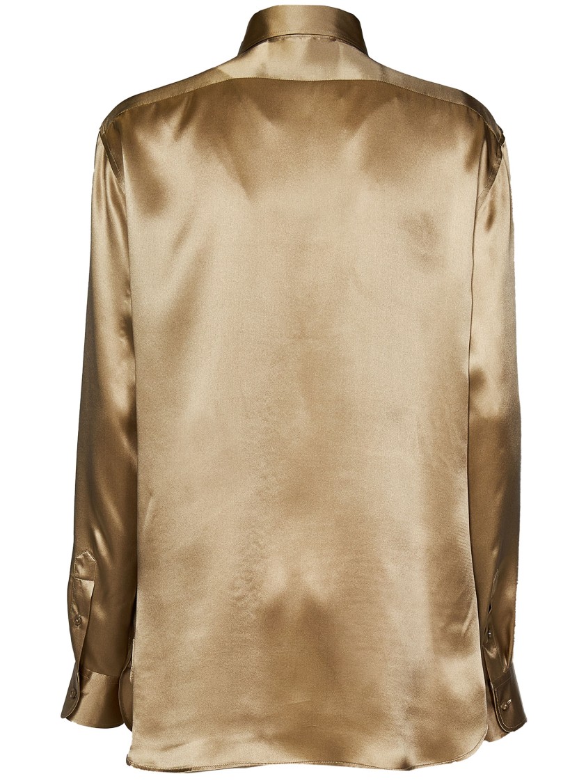 Shop Polo Ralph Lauren Pointed Collar Silk Shirt In Luxurious Golden Hue