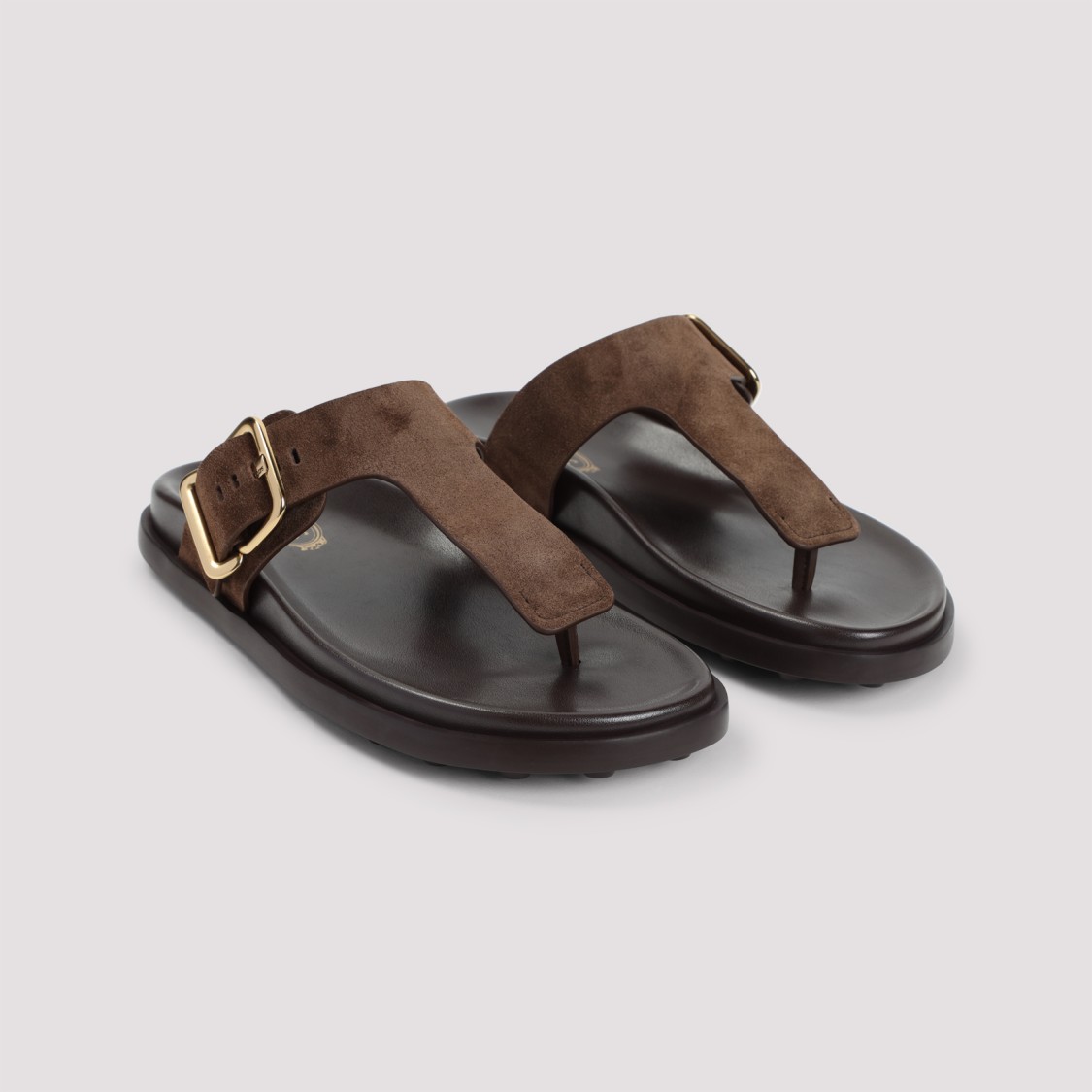 Tod's Buckle Detail Flat Sole Open Toe Slide In Brown