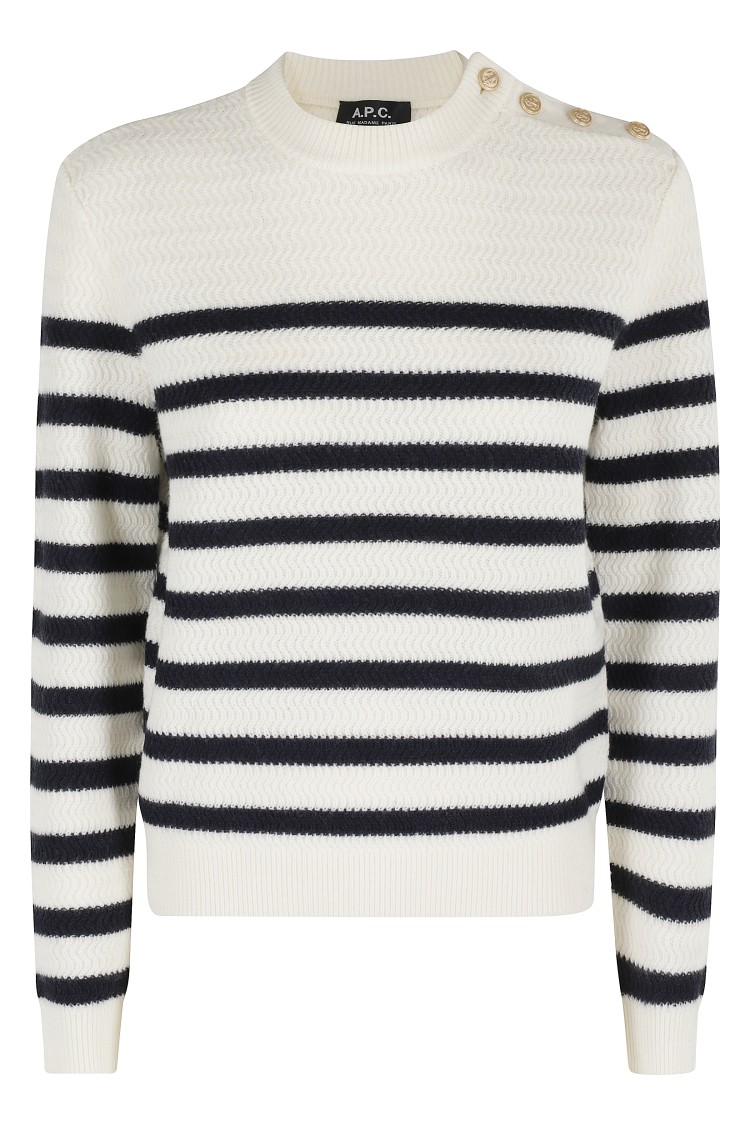 Apc A.p.c. Ecru And Dark Blue Striped Wool Sweater In White