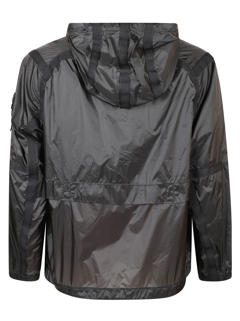 Stone Island Lightweight Grey Hooded Coat With Contrasting Black Accents In Black