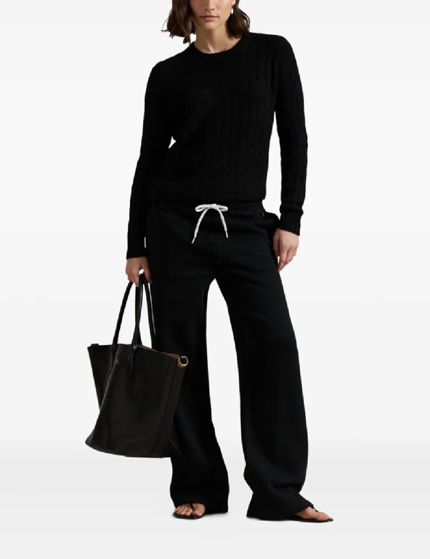 Polo Ralph Lauren Relaxed Fit Knit Open Bottom Trousers With Adjustable Waistband In Black