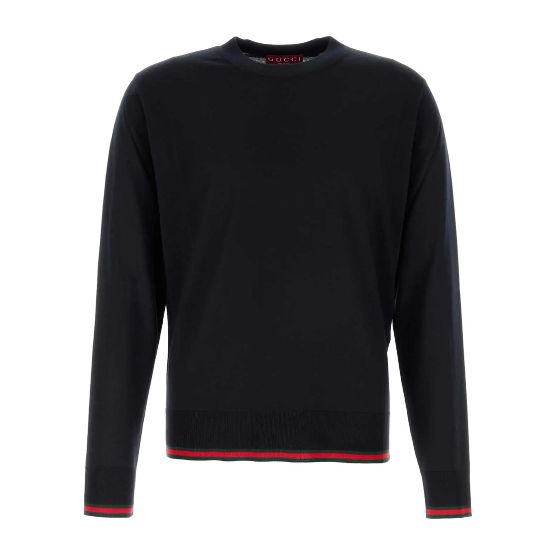 Gucci Long-sleeve Black Crewneck Sweater With Ribbed Details In Black