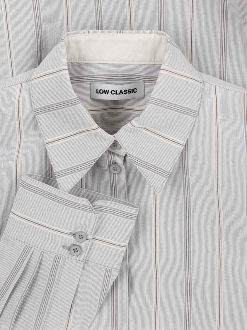 Low Classic Striped Collared Neck Long Sleeves Top In Grey