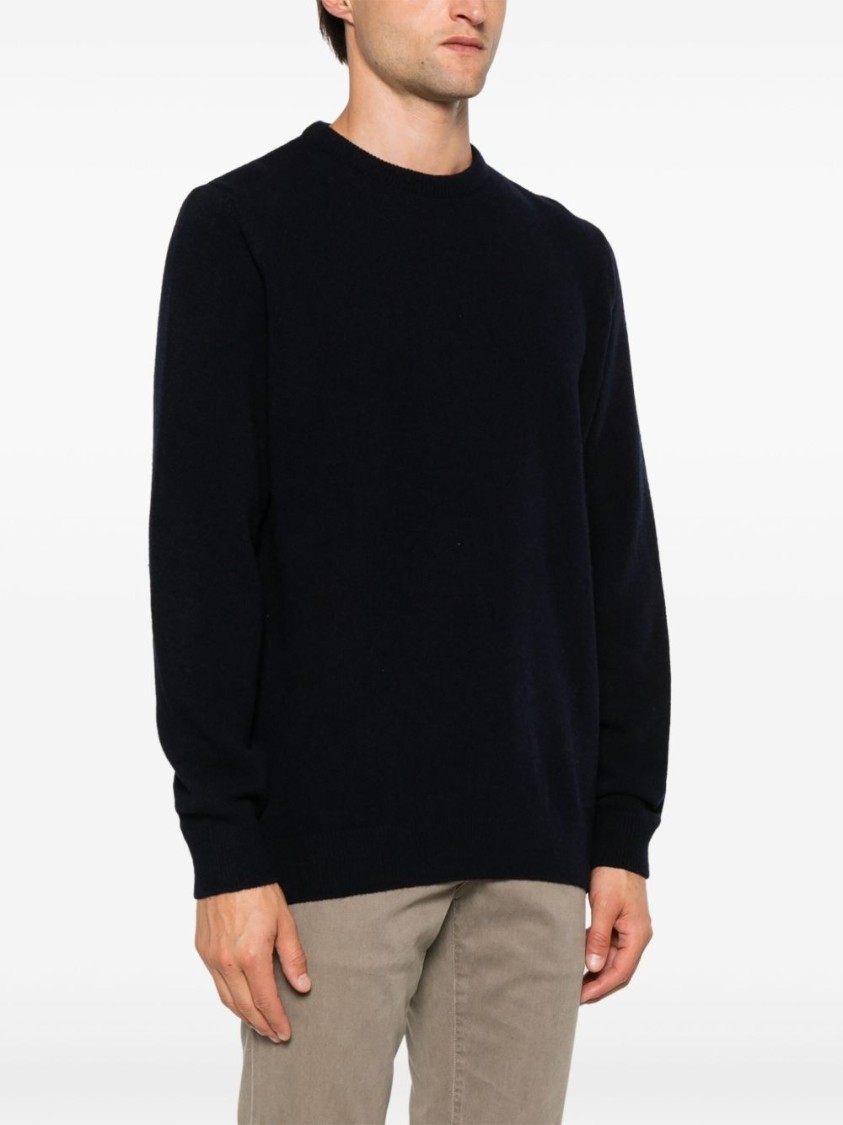 Barbour Ribbed Knit Round Neck Wool Sweater In Black