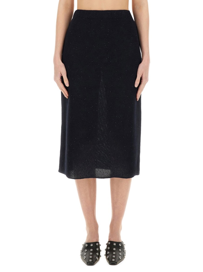 Fabiana Filippi Midi Skirt In Soft Cotton-linen Blend In Blue