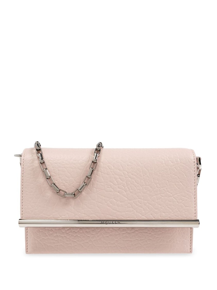Alexander Mcqueen Lambskin Crossbody Bag With Metal Bar Accent In Pink