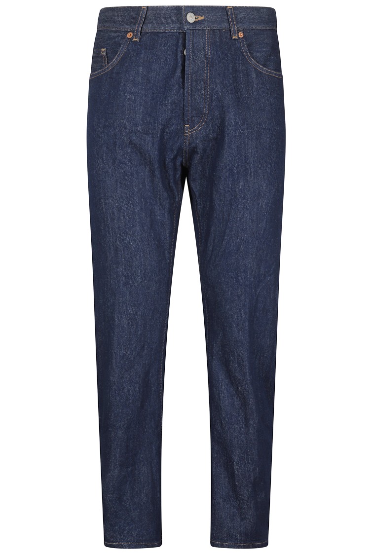 Dondup Relaxed-fit Cotton Pants With Five-pocket Design And Contrasting Patch In Blue