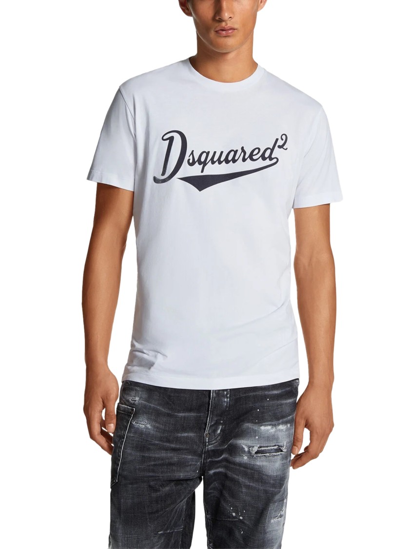 Dsquared2 Crew Neck T-shirt With Bold Logo Print In White