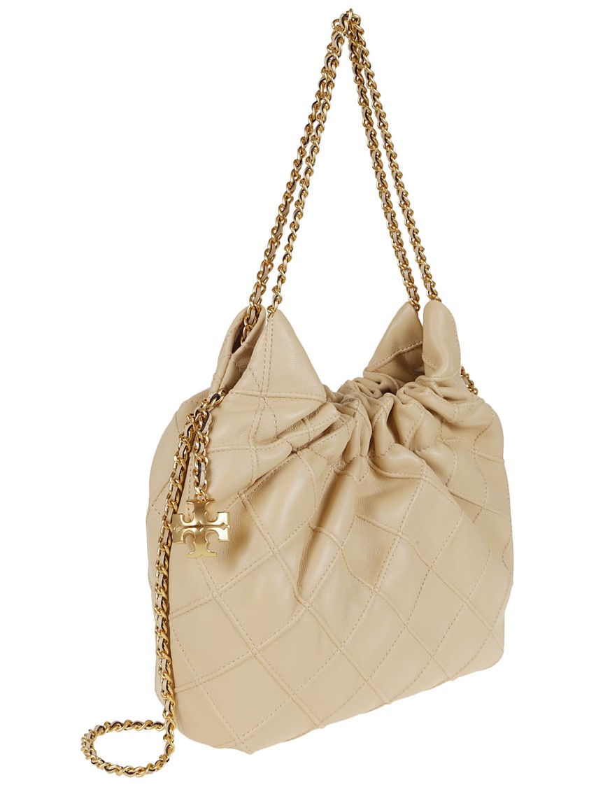 Tory Burch Quilted Lamb Leather Shoulder Bag In Neutral