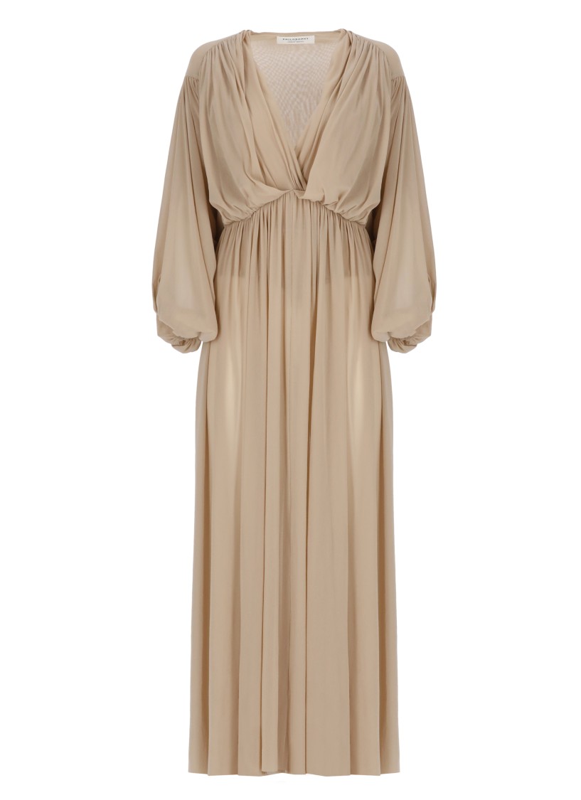 Philosophy Di Lorenzo Serafini Deep V-neck Maxi Dress With Billowy Sleeves